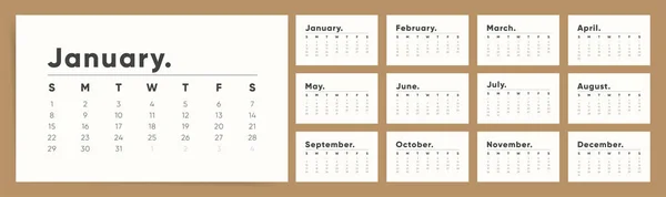 Klasická Horizontální Šablona Kalendáře Pro Rok2023 Týden Začíná Neděli Minimální Stock Ilustrace