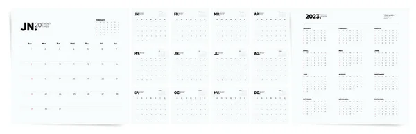 Čisté Čtvercové 2023 Kalendářní Šablona Týden Začíná Neděli Minimální Vektor Vektorová Grafika