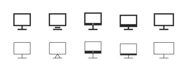 Minimalist monitör simgesi koleksiyonu. Düzenlenebilir vektör masaüstü ve izole ekran simgelerini izle.
