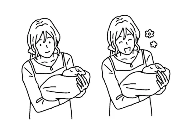 Jednoduchý Dotek Ilustrace Matky Držící Dítě Dětském Zábalu — Stockový vektor