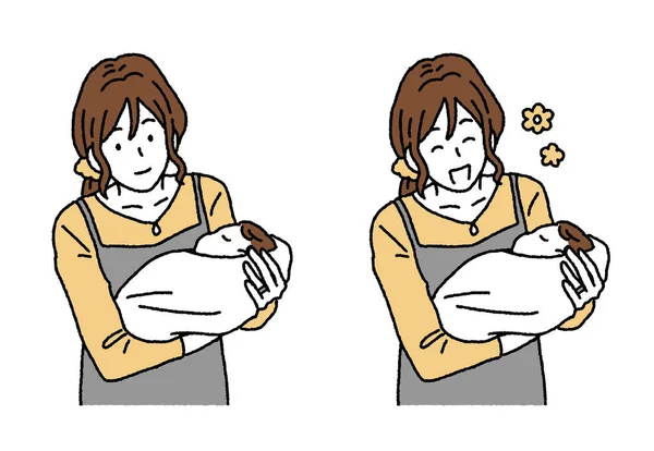 Tacto Simple Ilustración Una Madre Sosteniendo Bebé Una Envoltura Bebé — Archivo Imágenes Vectoriales
