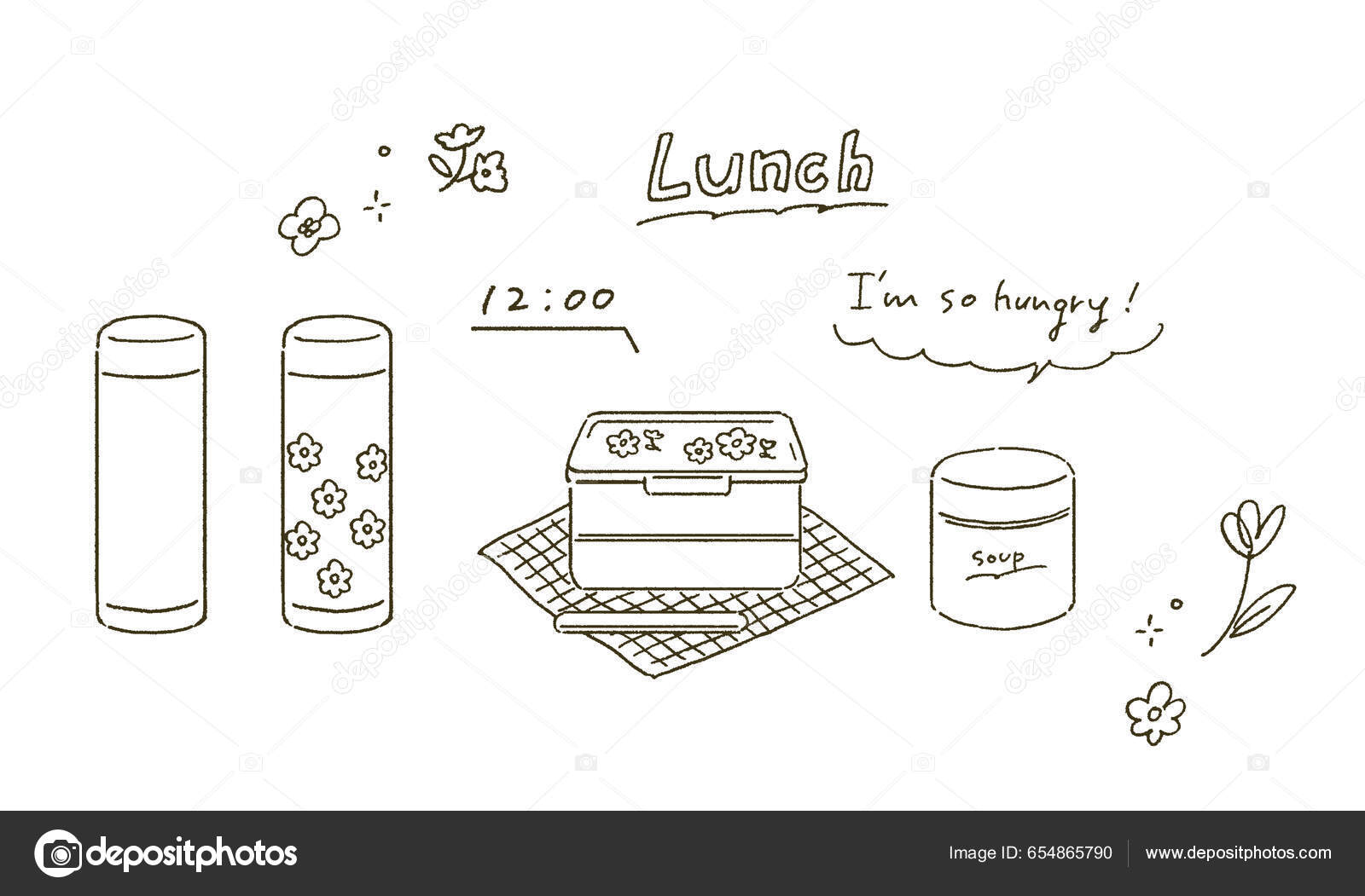 Illustration Hand Drawn Touch Lunch Box Water Bottle Stock Vector by