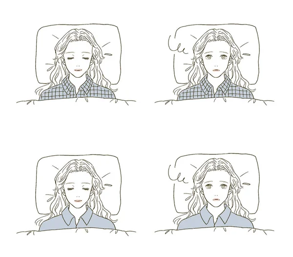 Ομορφιά Εικονογράφηση Μιας Γυναίκας Που Κοιμάται Στο Κρεβάτι — Διανυσματικό Αρχείο