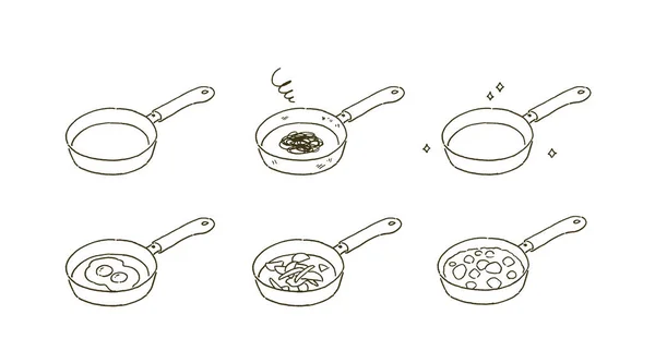 Casual Touch Sartén Set Ilustración Alimentos — Archivo Imágenes Vectoriales