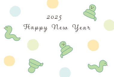 2025 Yeni Yıl Kartı Güzel bir karakter yılanının çizimi
