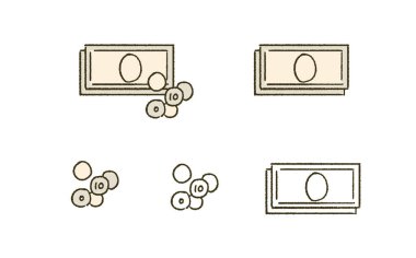 simple touch set of cash illustrations of bills and coins clipart