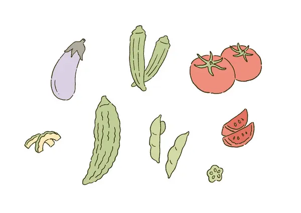 Ένα Σύνολο Εικονογραφήσεων Καλοκαιρινών Λαχανικών — Διανυσματικό Αρχείο