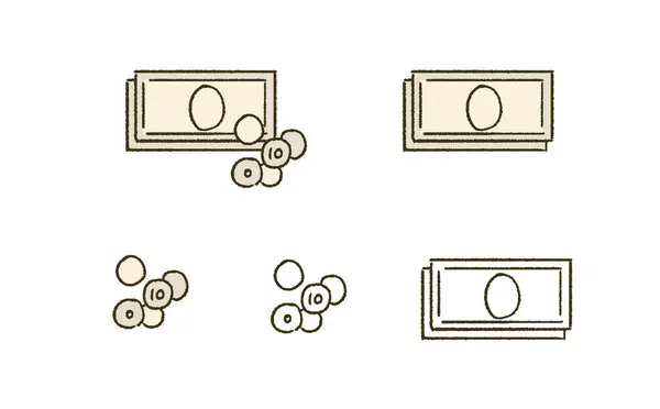 Απλή Αφή Σύνολο Εικονογραφήσεις Μετρητών Των Χαρτονομισμάτων Και Κερμάτων — Διανυσματικό Αρχείο