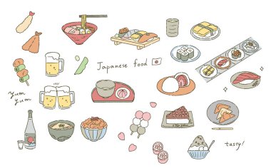 Tipik Japon yemekleri ve Japon tatlıları.