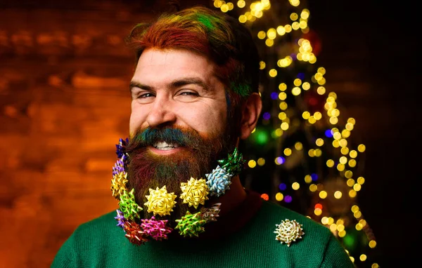 Рождественская Борода Смешной Бородатый Мужчина Праздничной Концепции Новый Год — стоковое фото