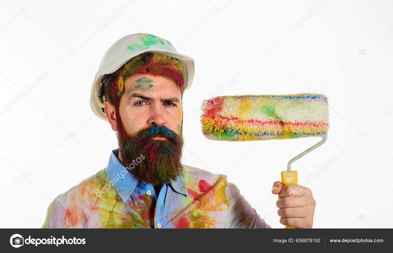 Painter Man Professional Painter Man Helmet Paint Roller Serious