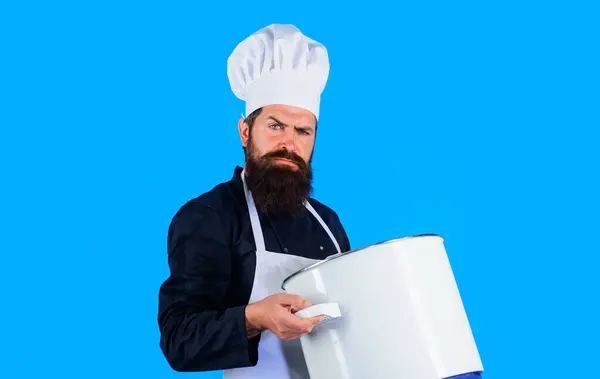 Cozinhar Culinária Preparação Alimentos Homem Barbudo Sério Com Chapéu Chef Imagens Royalty-Free