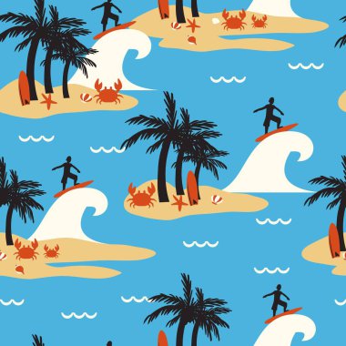 Summer Holiday Sea Surfing Activity Vector Art Seamless Pattern can be use for background and apparel design clipart