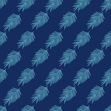 Soyut Tropikal Mavi Palmiye Yaprakları Vektör Şekilsiz Desen arkaplan ve giyim tasarımı için kullanılabilir
