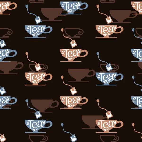Вкусный Чай Мешок Чашки Векторный Графический Бесшовный Шаблон Использован Фона — стоковый вектор