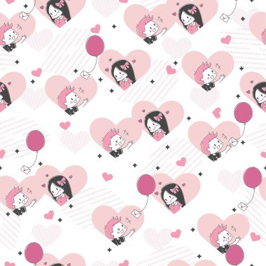 Soyut Pembe Aşk Erkek Arkadaşı Vector Vektör Görünümsüz Desen arkaplan ve giysi tasarımı için kullanılabilir