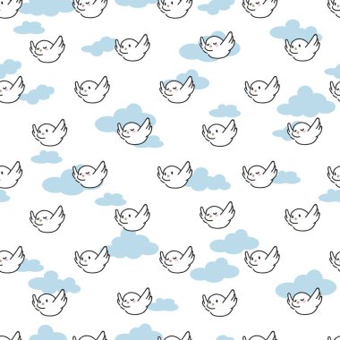 Gökyüzü Vektörsüz Desende Şirin Tombul Uçan Kuşlar arkaplan ve giysi tasarımı için kullanılabilir