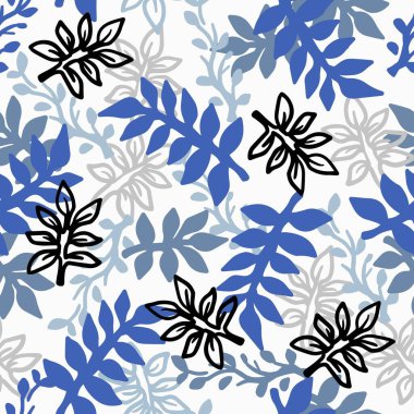 Blue Summer Garden Leaves Abstract Retro Vector Seamless Pattern can be use for background and apparel design