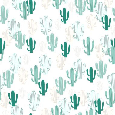 Wild Green Cactus in Summer Desert Vector Graphic Seamless Pattern can be use for background and apparel design
