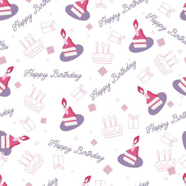 Pembe Doğum Günü Pasta Dilimleri Vektör Grafiksiz Desen arkaplan ve giyim tasarımı için kullanılabilir