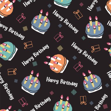 İyi ki Doğdun Pastaları Kutlama Vektörü Kusursuz Deseni arkaplan ve giysi tasarımı için kullanılabilir