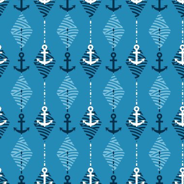 Mavi Okyanus Gemisi Çapa Vektörü Grafiksiz Desen arkaplan ve giyim tasarımı için kullanılabilir
