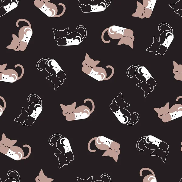 Sleeping Feline Cat Family Vector Seamless Pattern Can Used Background — стоковый вектор
