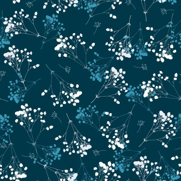 Sweet Beautiful White Floral Blue Vector Graphic Seamless Pattern Can — стоковый вектор