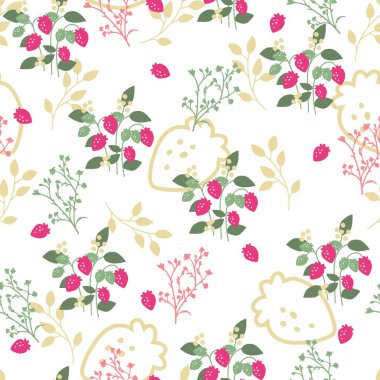 Taze Tatlı Olgun Çilekler Tarım Vektörü Deseni arka plan ve giyim tasarımı için kullanılabilir