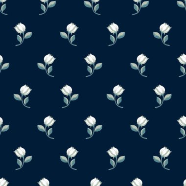 Şirin Beyaz Lale Çiçek Vektörü Grafiksiz Desen arkaplan ve giyim tasarımı için kullanılabilir