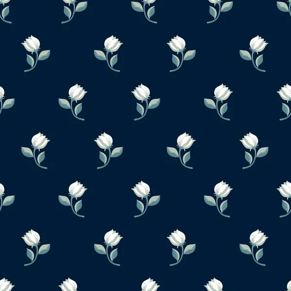 Cute Beautiful White Tulip Flower Vector Graphic Seamless Pattern Μπορεί — Διανυσματικό Αρχείο