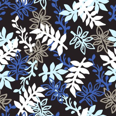 Soyut Mavi Tropikal Orman Palmiye Yaprakları Vektör Deseni arka plan ve giysi tasarımı için kullanılabilir