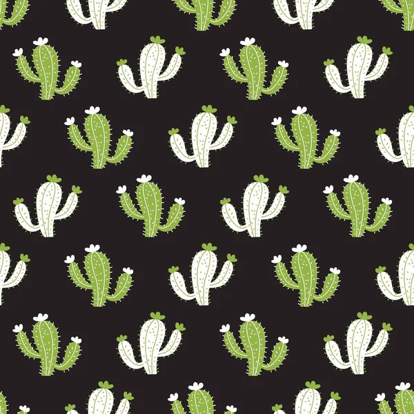 Bulky Dancing Green Cactus Dans Motif Vectoriel Nuit Peut Être — Image vectorielle