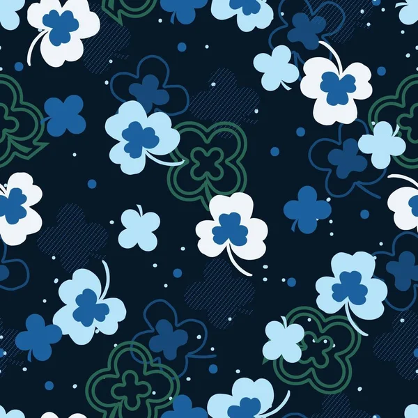 Blue Lucky Party Clover Leaves Charm Vector Pattern Can Used — стоковый вектор