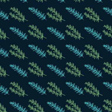 Taze Aromatik Biberiye Yaprakları Vektör Grafik Sanatı Kusursuz Deseni arkaplan ve giysi tasarımı için kullanılabilir