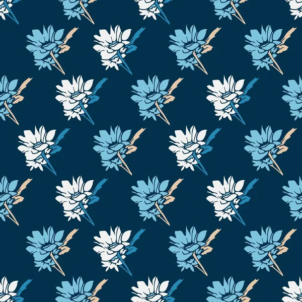 Retro Blue Flowers Garden Art Vector Graphic Seamless Pattern Μπορεί — Διανυσματικό Αρχείο