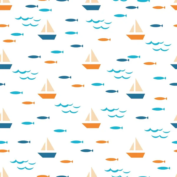 Sailing Yacht Maritime Adventure Vector Seamless Pattern Can Use Background — Stock Vector