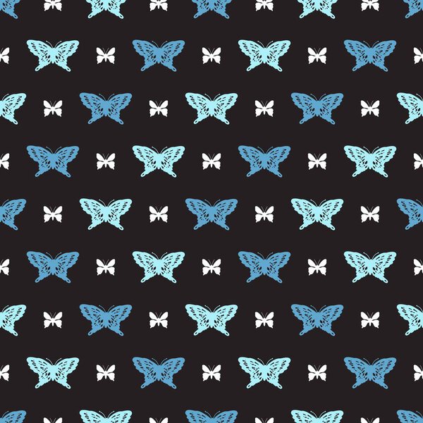 Night Blue Graceful Butterflies Vector Seamless Pattern can be use for background and apparel design