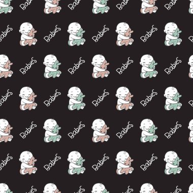 Neşeli Bebek Sarılması Tavşan Vektörü Kusursuz Desen arkaplan ve giysi tasarımı için kullanılabilir