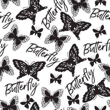 Siyah Kelebek Bağlı Kanat Lezzet Vektörü Deseni arkaplan ve giysi tasarımı için kullanılabilir