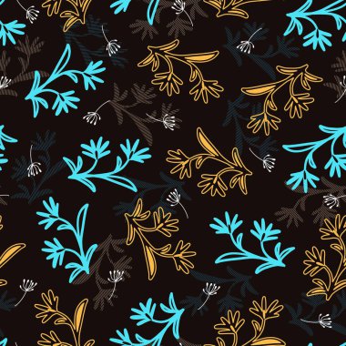 Gece Soyut Çiçek Şubesi Vektörü Grafik Silueti Kusursuz Desen arkaplan ve giysi tasarımı için kullanılabilir