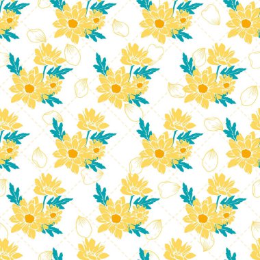 Yaz Sarı Çiçek Taze Bahçe Vektörü Grafiksiz Desen arkaplan ve giyim tasarımı için kullanılabilir