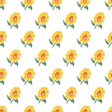 Taze Yaz Ayçiçeği Bahçe Vektörü Grafiksiz Desen arkaplan ve giyim tasarımı için kullanılabilir