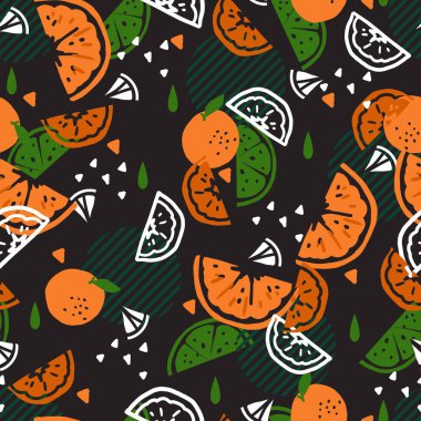 Citrus Patlaması Bolluk Keyif Vektör Deseni arkaplan ve giysi tasarımı için kullanılabilir