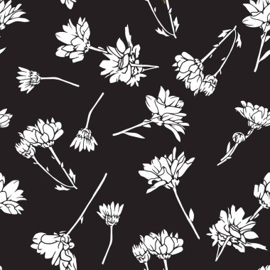 Beyaz Huzur Çiçekleri Siluet Vektör Deseni arkaplan ve giysi tasarımı için kullanılabilir