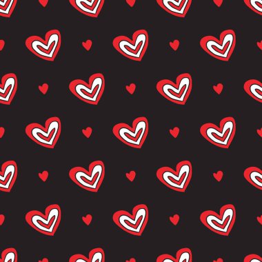 Kırmızı Aşk Kalpli Katmanlar Vektör Kusursuz Desen, arka plan ve giysi tasarımı için kullanılabilir