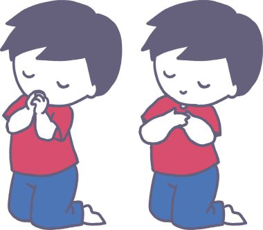 Dini eğitim materyalleri, ruhani temalı yayınlar ve inanç temelli projeler için ideal Gençlik Dini Dualar ve Minnettar Çocuk Vektörü