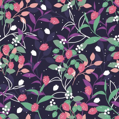 Böğürtlen Patlaması Vahşi Alan Vektör Deseni arkaplan ve giysi tasarımı için kullanılabilir