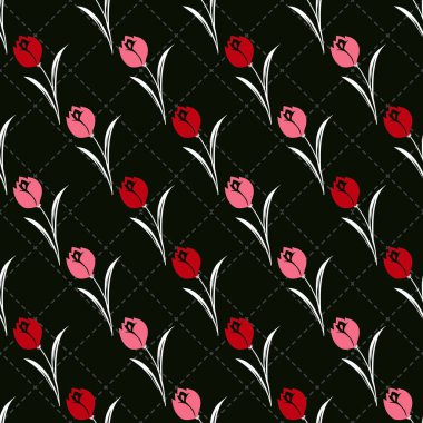 Pembe ve Kırmızı Vektör desenli güzel lale çiçekleri arka plan ve giysi tasarımı için kullanılabilir