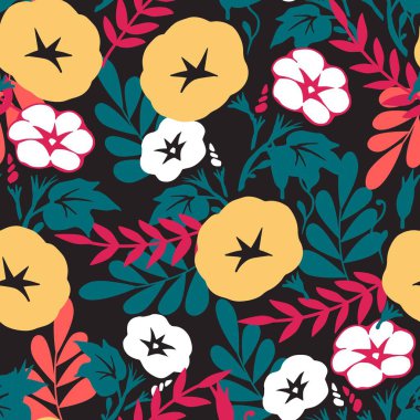 Parlak Yapraklar Sabah Parlaklığı Siyah üzerine Parlaklık Arka plan ve giysi tasarımı için kullanılabilir